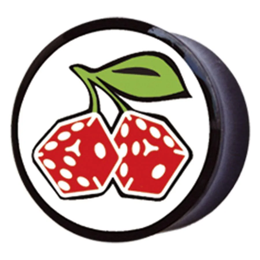 Плаг из рога буйвола с вишенками игральными костями Buffalo horn cherry dice plug