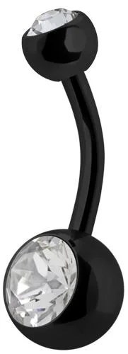 Банан для пупка с двумя камнями, черная сталь - Бананы для пупка - BK-JBL2S